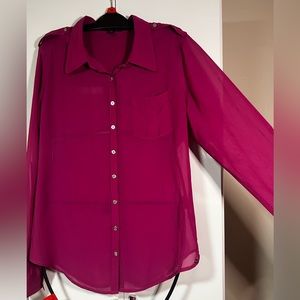 Sheer Magenta Long Sleeve Button Down Shirt | Brand: Guess LA | Size: Medium